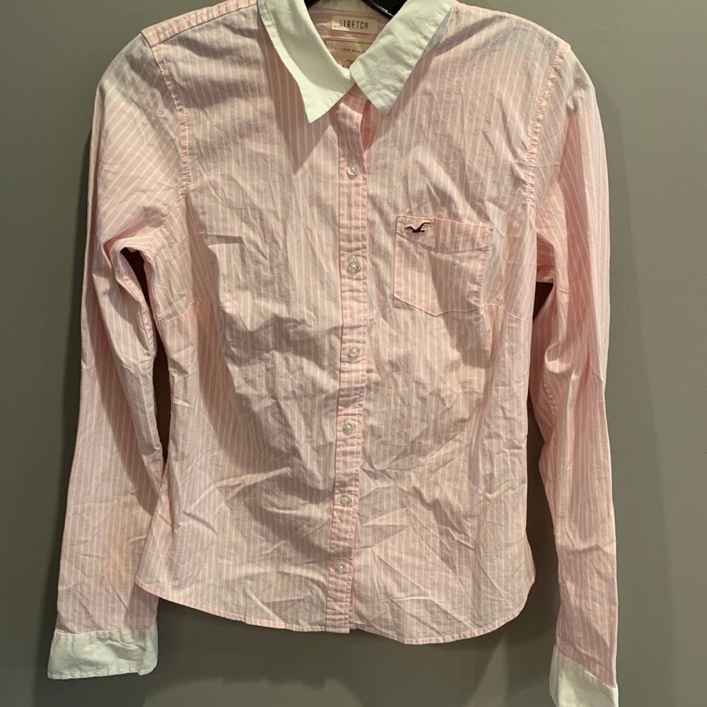 Vintage NWT Y2K Hollister Button Up Pink Striped Blouse Preppy Shirt Medium